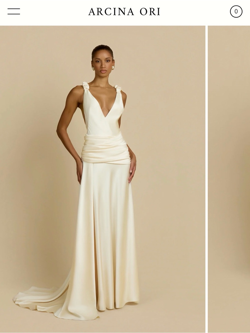 Arcina Ori Madalena Ivory V-Neck Satin Wedding Dress with Knotted Straps